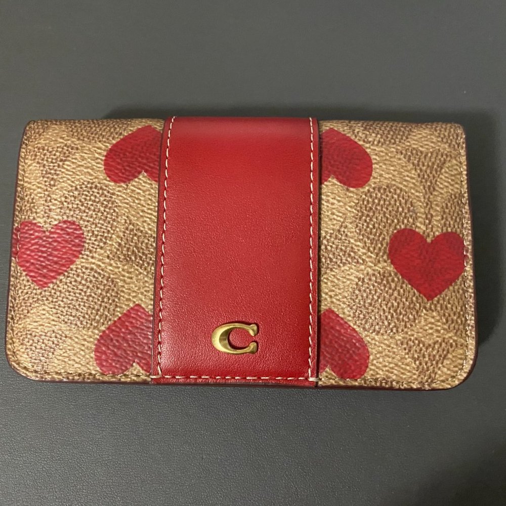 Coach Slim Card Case in Signature Canvas with Hearts Design